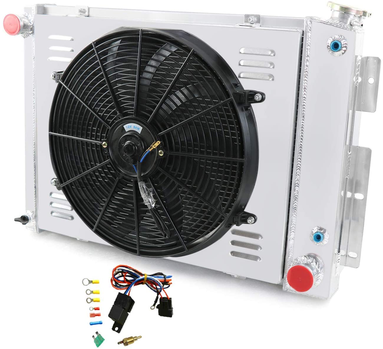 CoolingCare For 1967-1969 Chevy Camaro/Firebird Small Block Aluminum Radiator+ Fan Shroud w/Thermostat (4 Row 62mm Core)