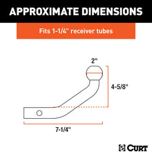 CURT 45572 Euro Trailer Hitch Mount with 2-Inch Ball, Fits 1-1/4-Inch Receiver, 3,500 lbs, 4-5/8-Inch Height