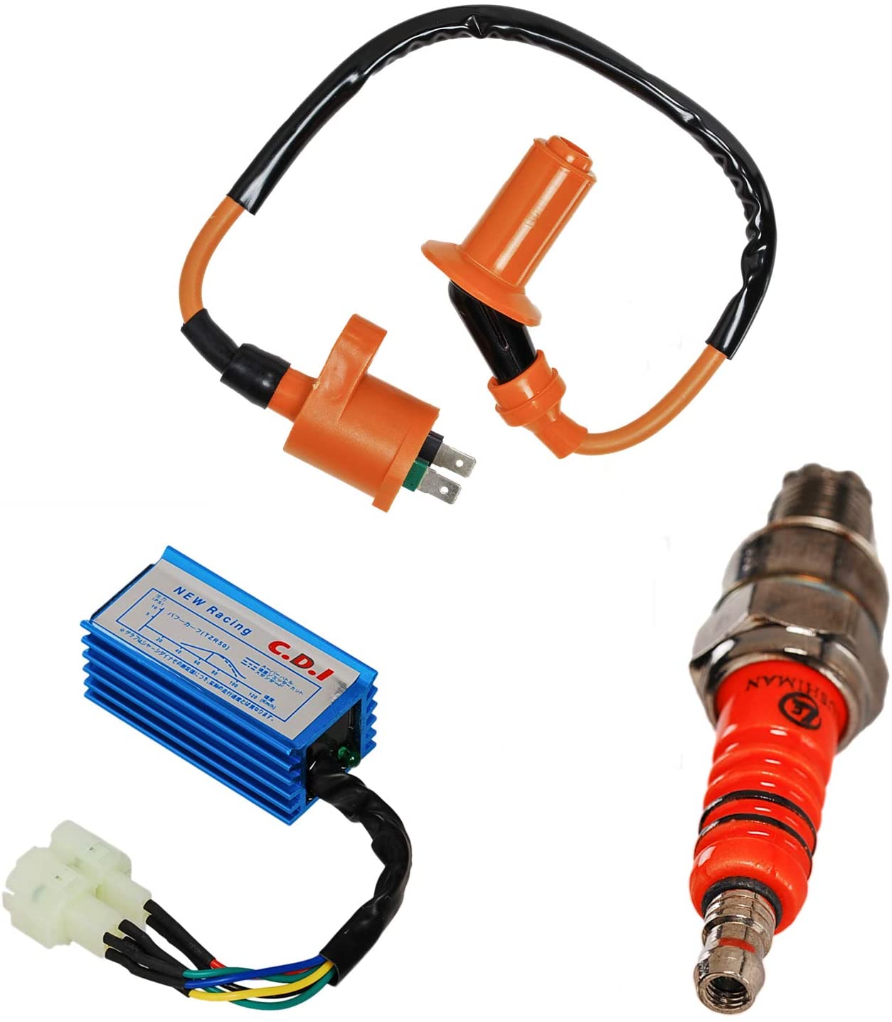 OuyFilters Racing Ignition Coil, 6 Pins CDI Box, 3 Electrode Spark Plug Replacement for Chinese 50cc 125cc 150cc Gy6 Moped Scooter Go Kart Taotao