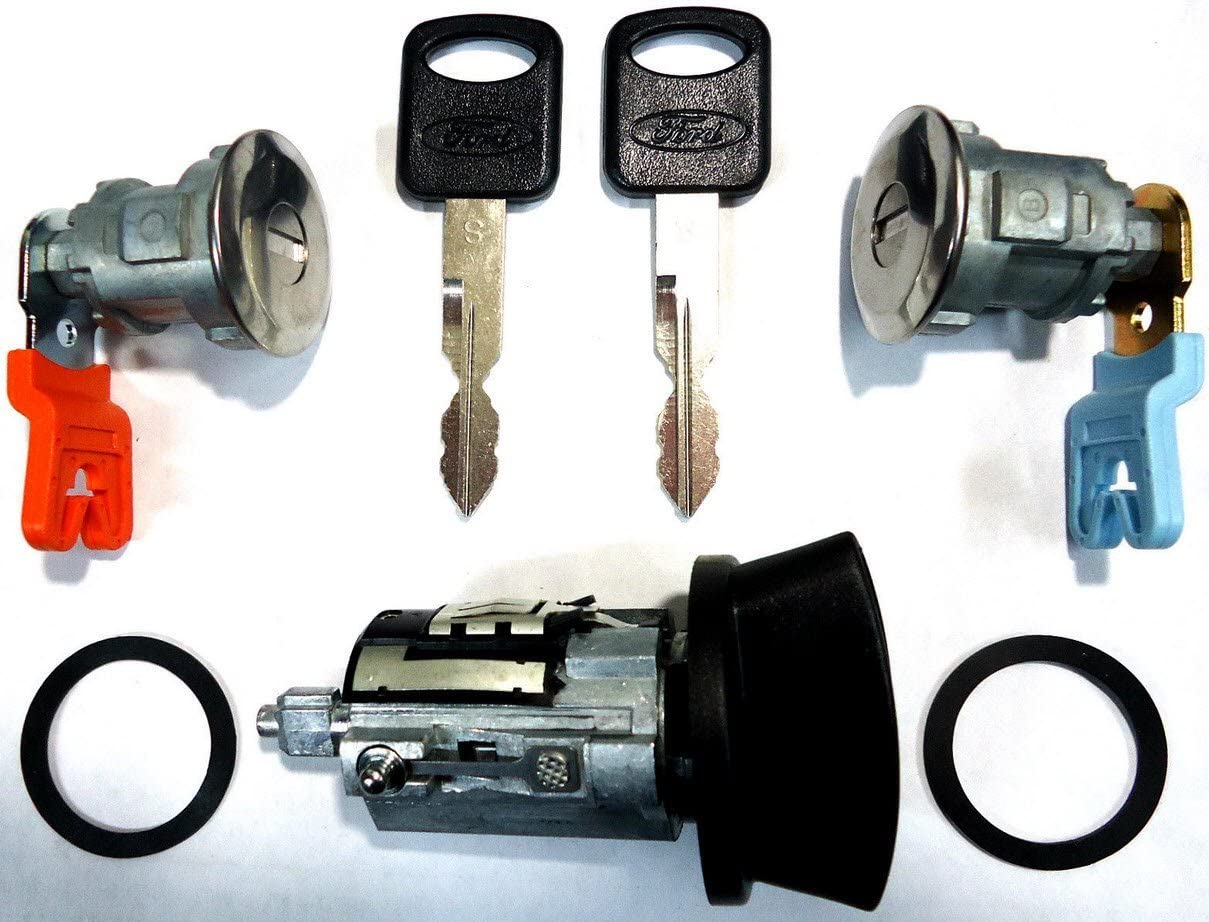Ford Ignition Switch Lock Cylinder + Pair (2) Door Lock Cylinder W/2 Logo Keys LC6177 + DL5886