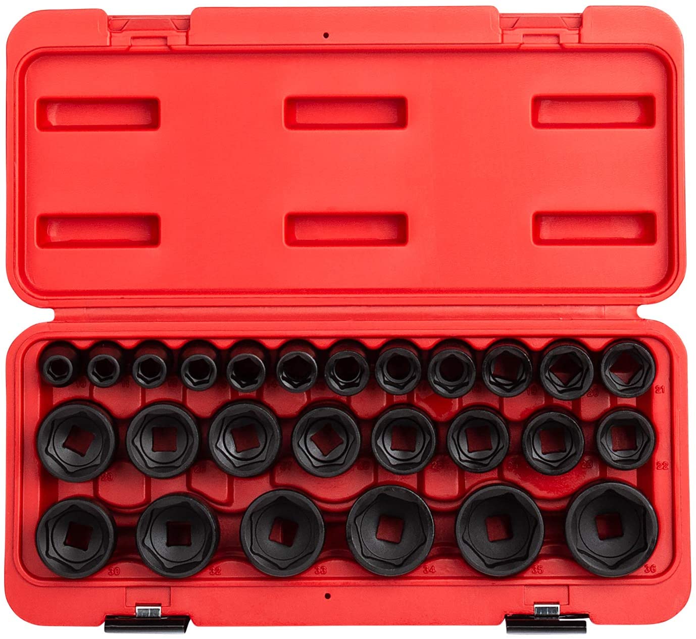 Sunex 2645, 1/2 Inch Drive Impact Socket Set, 26-Piece, Metric, 10mm-36mm, Cr-Mo Alloy Steel, Radius Corner Design, Heavy Duty Storage Case
