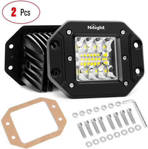Nilight 2PCS 42W Flush Mount LED Light Pods Upgraded Spot Flood Combo Beam Driving Light LED Work Light Backup Light Reverse Light Grill Mount Light for Offroad 4x4 Truck SUV Jeep, 2 Years Warranty