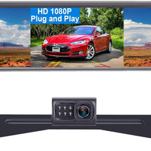 LeeKooLuu LK1 HD 1080P Backup Camera with 4.3'' Mirror Monitor Kit for Cars,Vans,Trucks,Campers Hitch Rear View Camera One Wire System IP 69 Waterproof License Plate Camera DIY Grid Lines