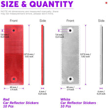 Swpeet 20Pcs Universal Red + White Plastic Rectangular Stick-on Car Reflector Sticker, Door Reflectors Interior Red + White Compatible Warning Plate Adhesive Reflector for Most Car