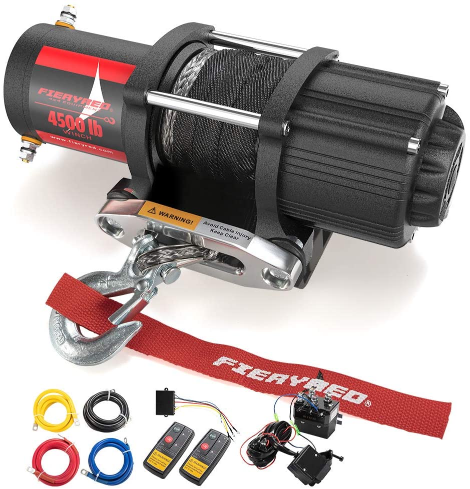 FIERYRED 12V 4500LBS Electric Synthetic Rope ATV Winch Kits for Towing ATV/UTV Off Road Trailer with Wireless Remote Control Mounting Bracket