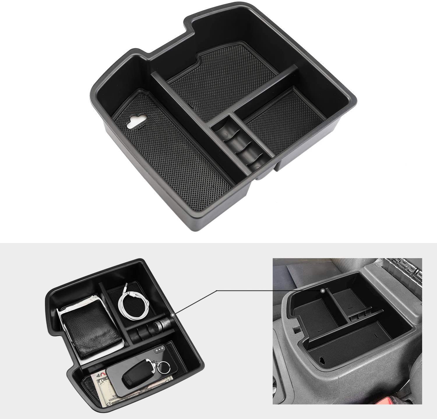 Seven Sparta Center Console Organizer for GMC Sierra Yukon Chevrolet Avalanche Chevy Silverado Tahoe Suburban 2007-2014 ABS Tray Armrest Storage Box