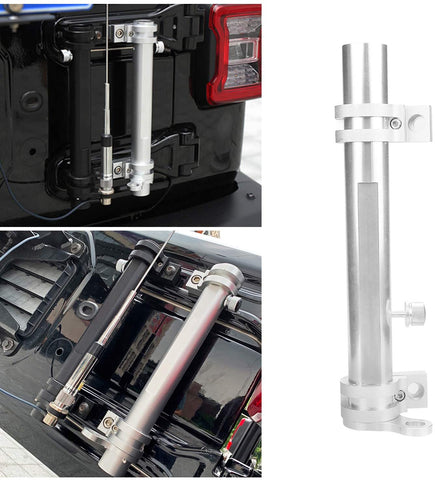 Bestong Tailgate Hinge Flagpole Holder Bracket with CB Radio Antenna Mount Multi-Function Stainless Steel Compatible with Jeep Wrangler JK JL Sahara Rubicon & Unlimited - Silver