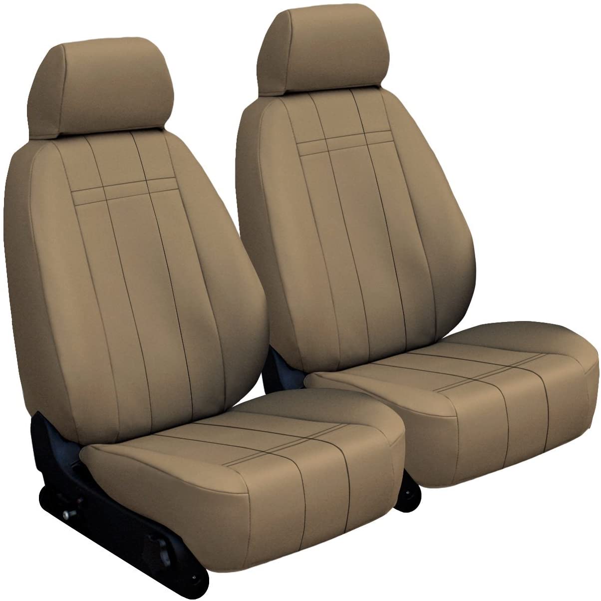 SHEAR COMFORT Front Seats: ShearComfort Custom Imitation Leather Seat Covers for Toyota Corolla (2020-2020) in Black w/Sandstone for Buckets w/Adjustable Headrests (LE Model)