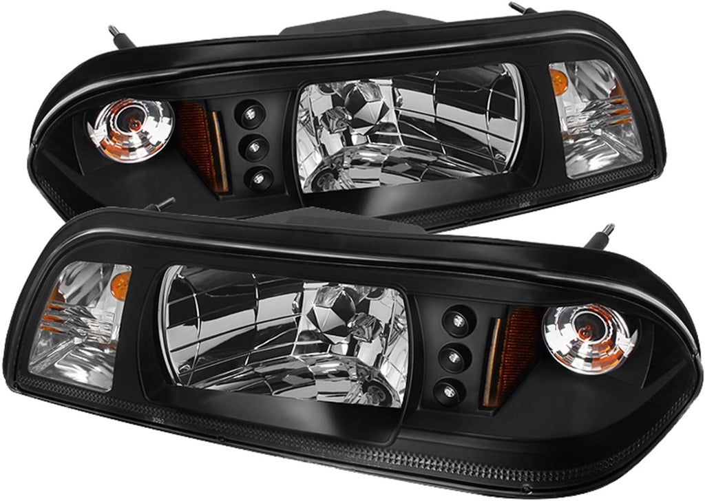 Spyder 5012531 Ford Mustang 87-93 1PC LED (Replaceable LEDs) Crystal Headlights - Black