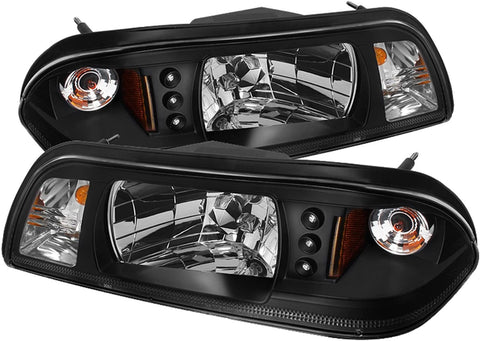 Spyder 5012531 Ford Mustang 87-93 1PC LED (Replaceable LEDs) Crystal Headlights - Black