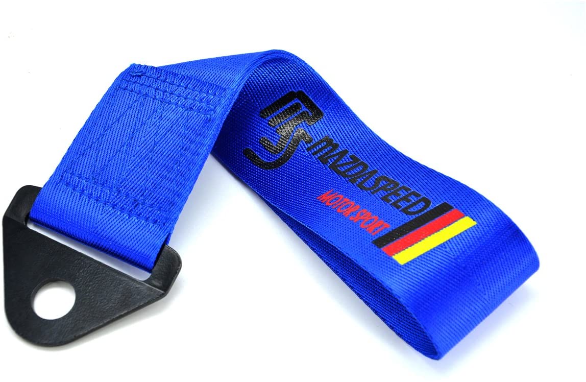 JDM High Strength MAZDASPEED Blue Tow Strap Front or Rear Bumper Towing Hook