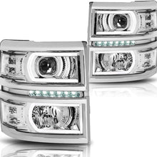 U-Strip LED DRL Projector Headlight Assembly Compatible with Chevy Silverado 14-15 Headlamps with Clear Corner Chrome