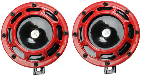 Novelbee 12V 110db Electric Super Horn with Bracket,High Tone and Low Tone Metal Twin Horn Kit for Boat,Car,Truck,Motorcycle (Red)