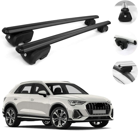 OMAC Auto Exterior Accessories Roof Rack Cross Bars | Adjustable Aluminum Black Cargo Carrier Rooftop Luggage Crossbars Fits Audi Q3 2019-2021