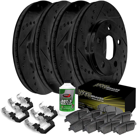 Fit 2008-2013 Toyota Highlander Black Hart Full Kit Brake Rotors Kit+Ceramic Pads