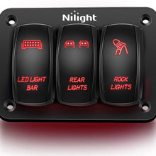 Nilight 3 Gang Aluminum Rocker Switch Panel 5 Pin ON/Off Pre-Wired Toggle Switch Panel With Rocker Switch Holder 12/24V for Marine Boat Car ATV UTV,2 Years Warranty