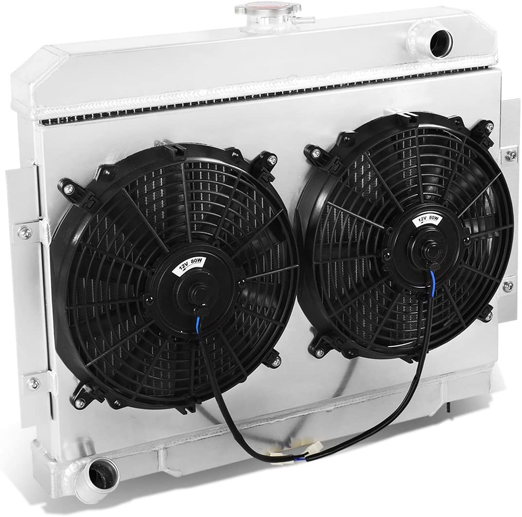 DNA Motoring RA+FS-JEEP73-3 3-Row Aluminum Radiator with Fan Shroud
