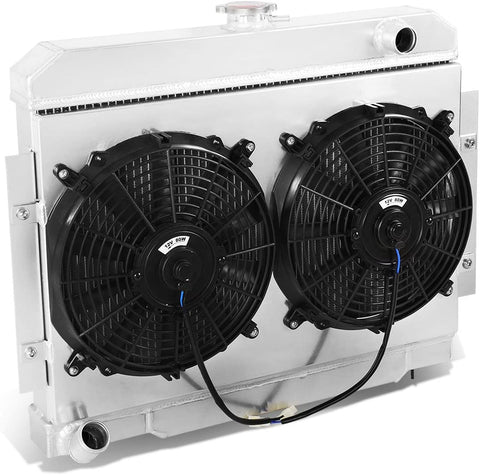 DNA Motoring RA+FS-JEEP73-3 3-Row Aluminum Radiator with Fan Shroud