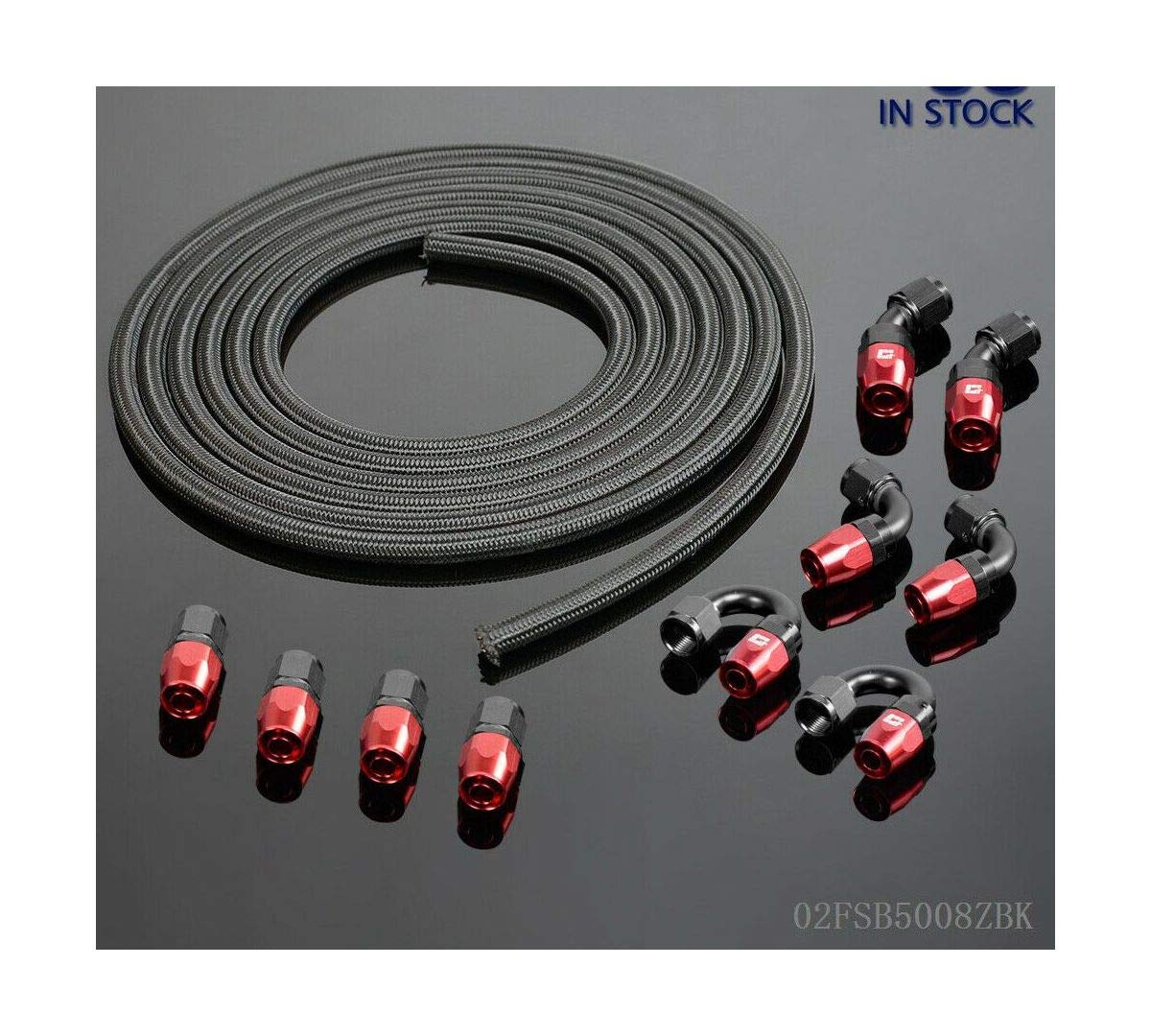 AN8 8AN 20FT Nylon Braided Oil Fuel Line Hose with AN8 Swivel Fitting End