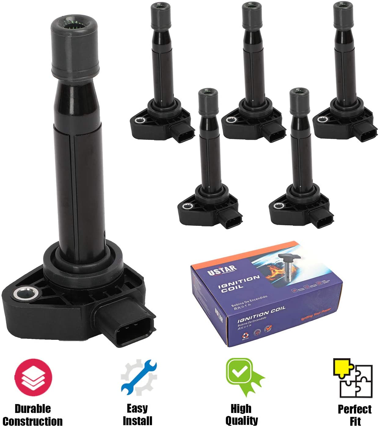 USTAR Ignition Coils 6 Pack for Honda Accord Odyssey Acura CL RL TL Engine V6 3.0 3.2 3.5 Replaces 30520-P8E-A01