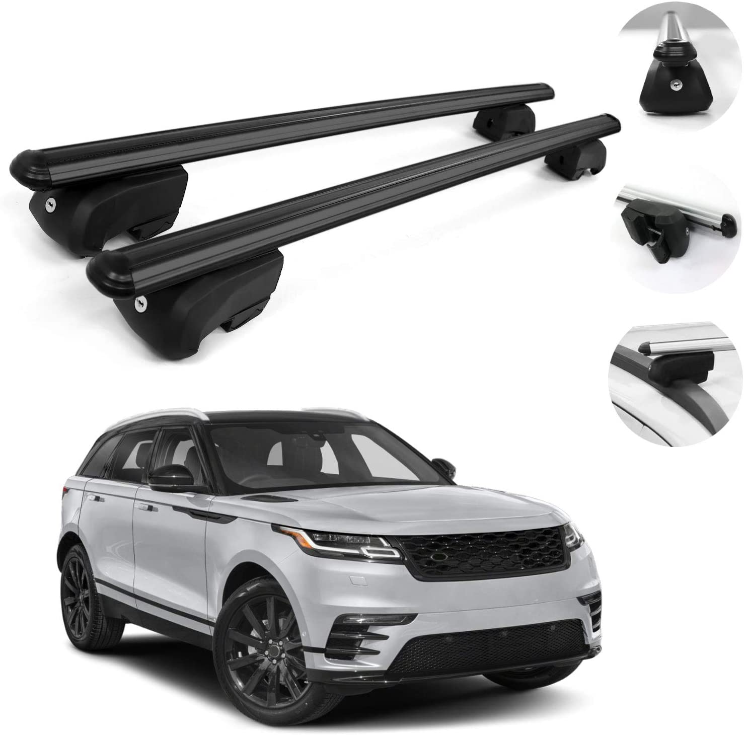 OMAC Automotive Exterior Accessories Roof Rack Crossbars | Aluminum Black Roof Top Cargo Racks | Luggage Ski Kayak Bike Carriers Set 2 Pcs | Fits Range Rover Velar 2018-2021