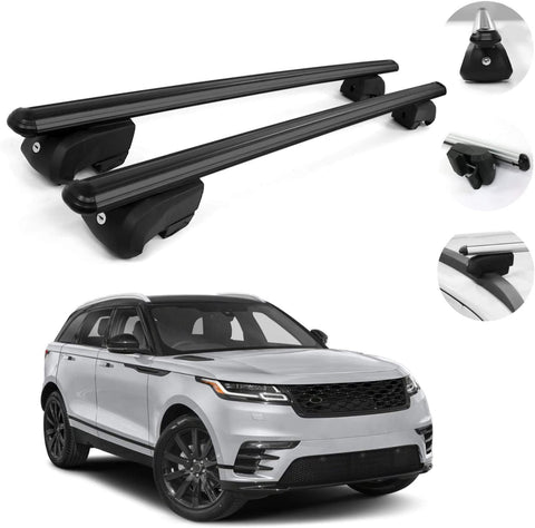 OMAC Automotive Exterior Accessories Roof Rack Crossbars | Aluminum Black Roof Top Cargo Racks | Luggage Ski Kayak Bike Carriers Set 2 Pcs | Fits Range Rover Velar 2018-2021