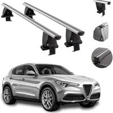 Roof Rack Cross Bars Lockable Luggage Carrier Compatible with Smooth Roof Cars | Silver Aluminum Cargo Carrier Rooftop Luggage Bars | Automotive Exterior Accessories Fits Alfa Romeo Stelvio 2017-2021