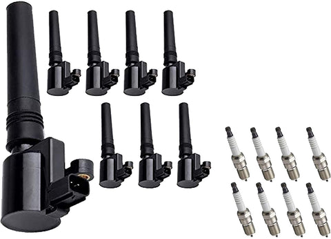 ENA Ignition Coil and Spark Plug Set of 8 Compatible with 2002-2005 Ford Thunderbird 3.9L 2000-2002 Jaguar S Type 4.0L & 2000-2006 Lincoln LS 3.9L FD506