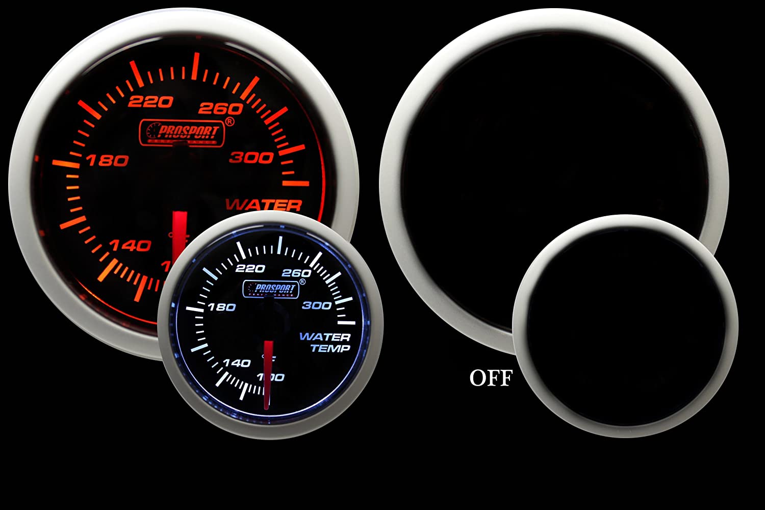 Prosport Gauges Water Temperature Gauge- Electrical Amber/White Performance Series 52mm (2 1/16