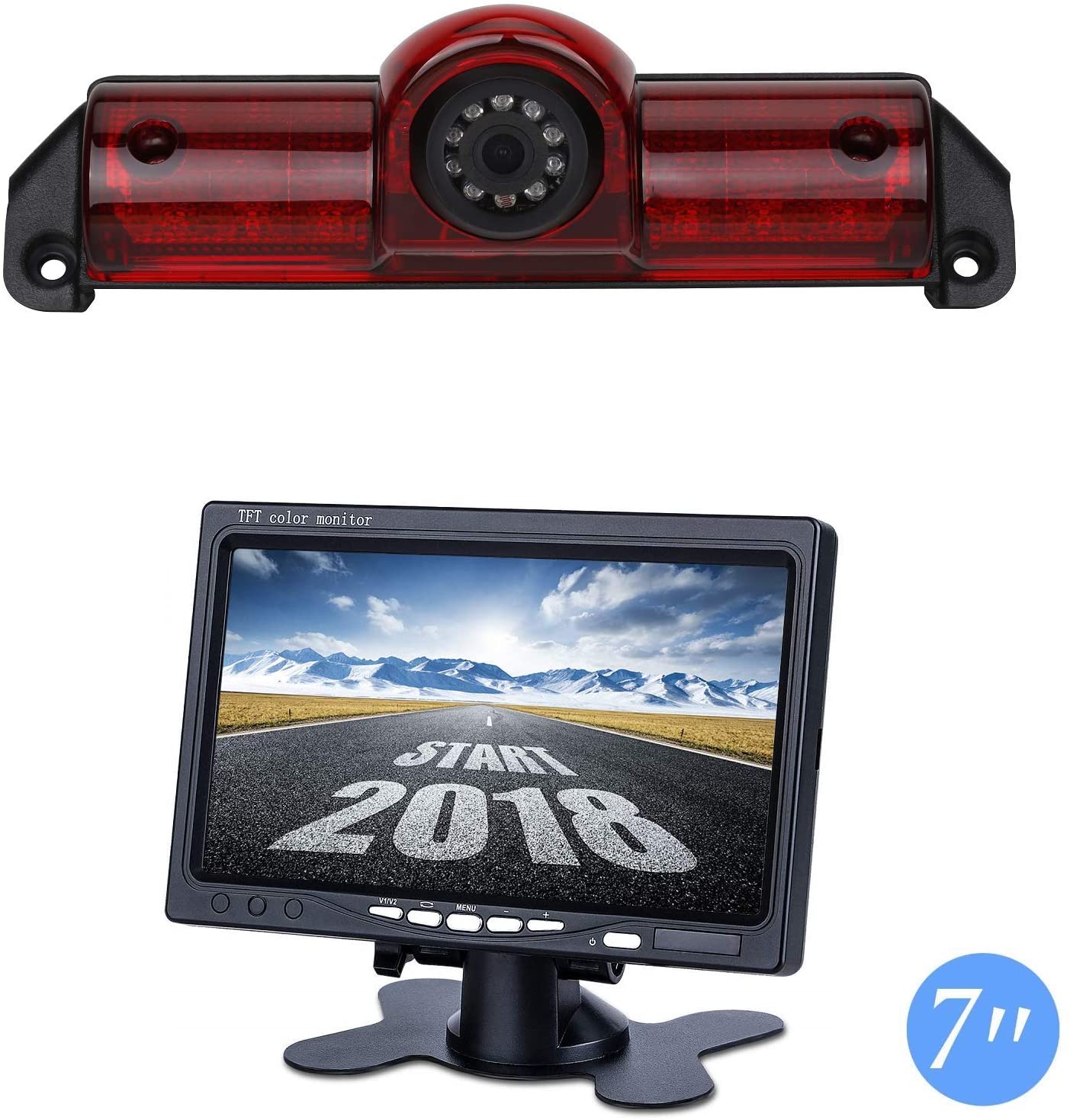 Night Vision 3rd Brake Light Reversing Backup Camera + 7.0 inch TFT Monitor Display for GMC Savana Chevrolet Explorer Chevy Express 1500 2500 3500 Van (2003-2018)