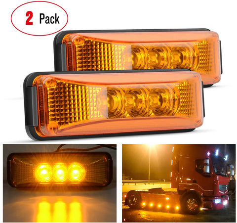 Nilight 2PCS 3.9” 3 LED Truck Trailer Amber Light Front Rear LED Side Marker Lights Clearance Indicator Lamp Perfect Sealed Waterproof Surface Mounted LED Marker Light, 2 Years Warranty