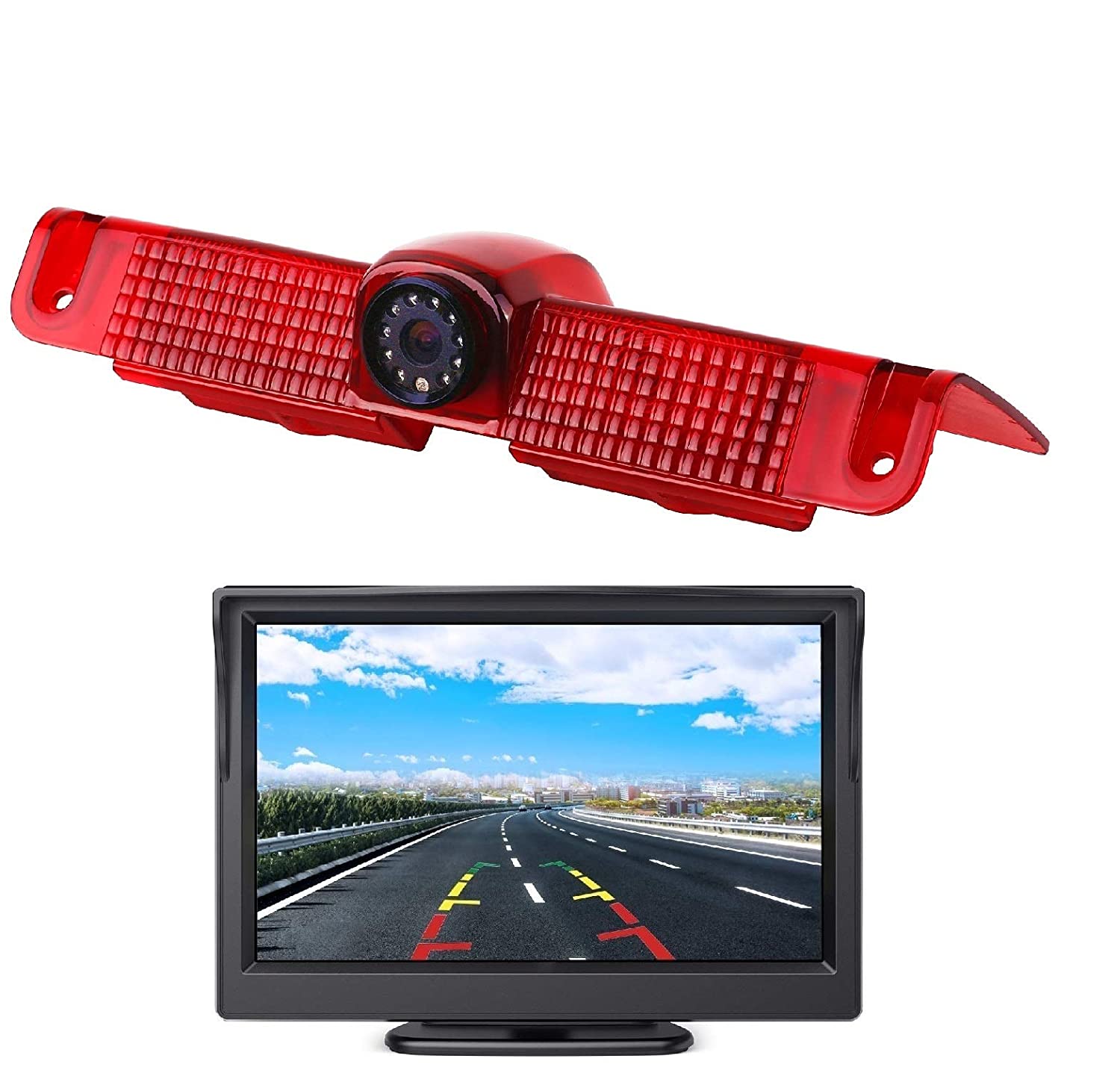 Night Vision 3rd Brake Light Reversing Backup Camera + 4.3 inch TFT Monitor Display for GMC Savana Chevrolet Explorer Chevy Express 1500 2500 3500 Van (2003-2018)