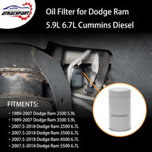 5083285AA Oil Filter Replacement for 2007.5-2018 Dodge Ram 2500 3500 4500 5500 6.7L Diesel Engine, 1989-2007 Ram 2500 3500 5.9L