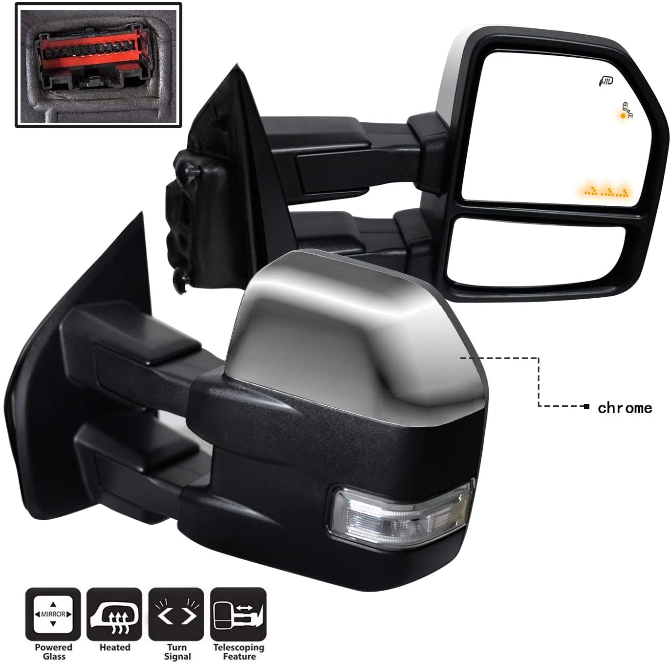 AERDM New towing mirror Chrome Cap with Temperature sensor fit 2015 2016 2017 2018 F150 Towing Mirrors w/Turn Signal, Auxiliary Lamp (Chrome)