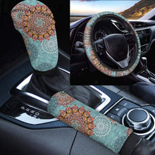 GLENLCWE Sunflower Blue Background Car Steering Wheel Cover Gear Shift Knob Cover & Handbrake Cover Four Seasons Universal 3-Piece Set