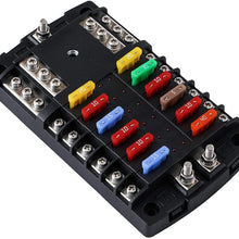 6-Way Fuse Box Blade Fuse Block Holder Screw Nut Terminal W/Negative Bus 5A 10A 15A 20A Free Fuses LED Indicator Waterpoof Cover for Automotive Car Marine Boat