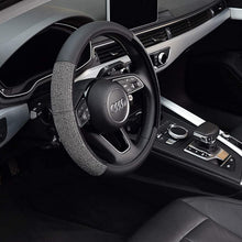 KAFEEK Diamond Leather Steering Wheel Cover with Bling Bling Crystal Rhinestones, Universal 15 inch Anti-Slip, Super cool Black Microfiber Leather and Diamond