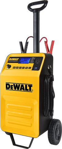 DEWALT DXAEC210 70 Amp Rolling Battery Charger: 210 Amp Engine Start, 2 Amp Maintainer, 120V AC Outlet, 3.1A USB Port, Battery Clamps