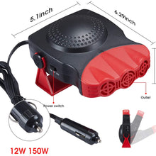 Portable Car Heater, 2 in 1 Fast Heating Car Heater with Heating Cooling Defroster Defogger Automobile Windscreen Fan 12V 150W, 3-Outlet Plug Adjustable Thermostat in Cigarette Lighter (Black red)