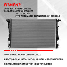 13400 OE Style Aluminum Core AT Radiator Replacement for Chrysler 200 Jeep Cherokee 14-18