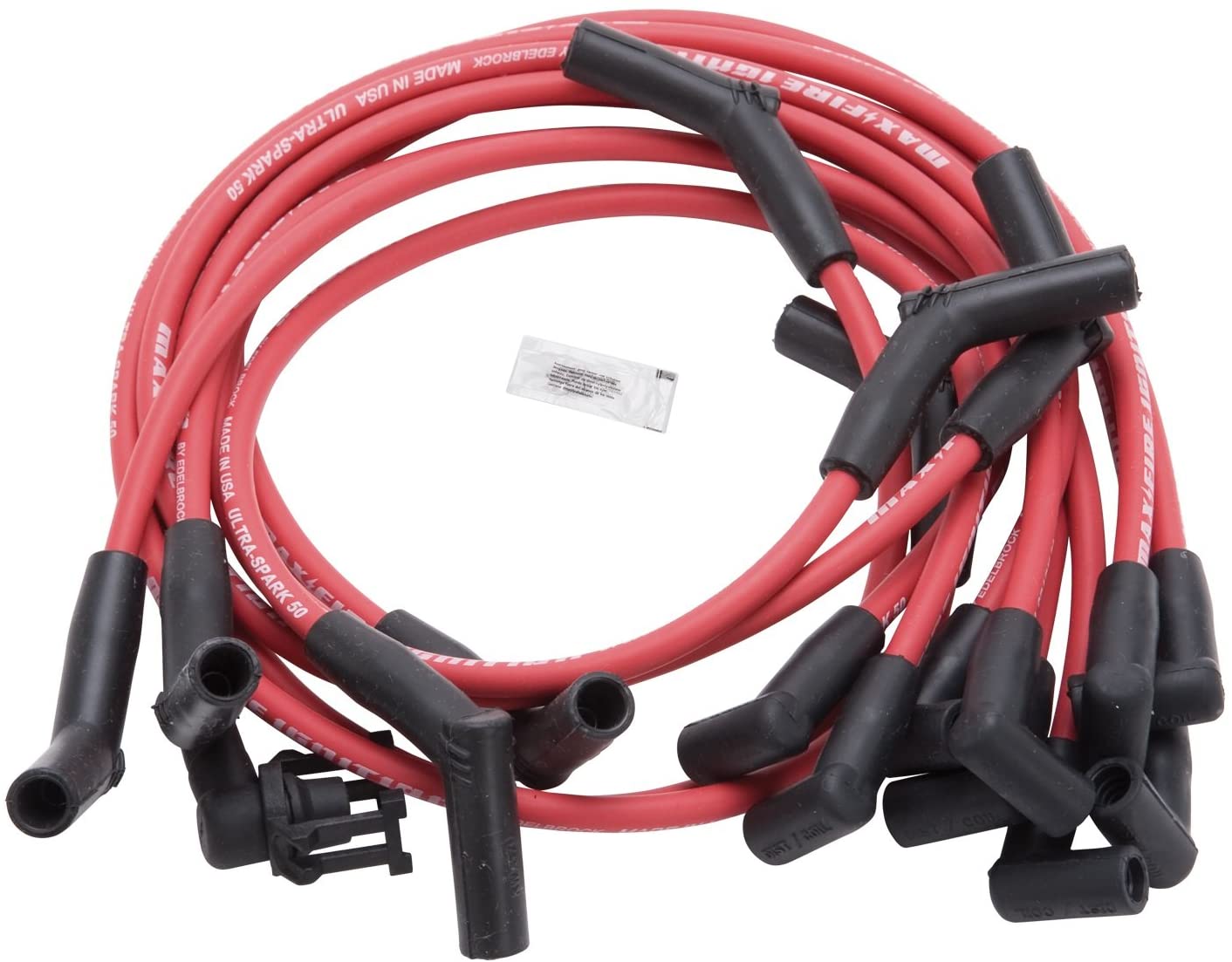 Edelbrock 22714 Spark Plug Set SBF 83-96 50 ohm Resistance RED Wire (Set of 10)