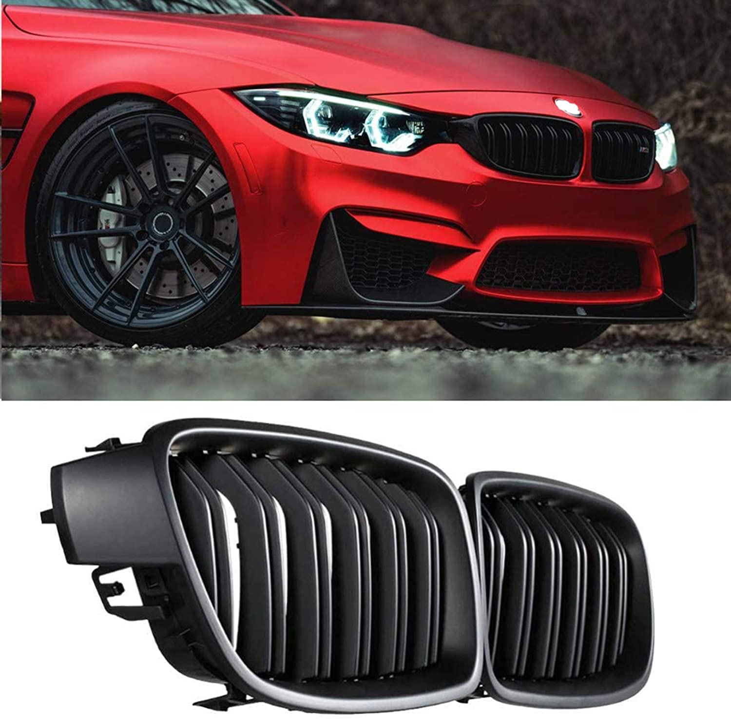 Fit 2012-2018 BMW 3 Series F30 F31 F35 Grille High Gloss BLACK Cool Bussiness Style Replacement Conversion Grill Sturdy ABS Easy To Install (Half Chrome-Gloss Black)