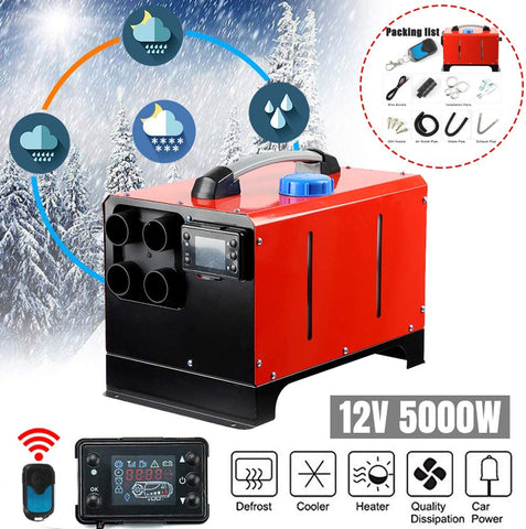 12V 5KW Diesel Air Heater | Diesel Parking Heater Muffler | Automotive Diesel Air Conditioning Heater with LCD Thermostat Monitor for RV, Snow Plow, Motorhome, Trailer, Trucks, Boats (Black)