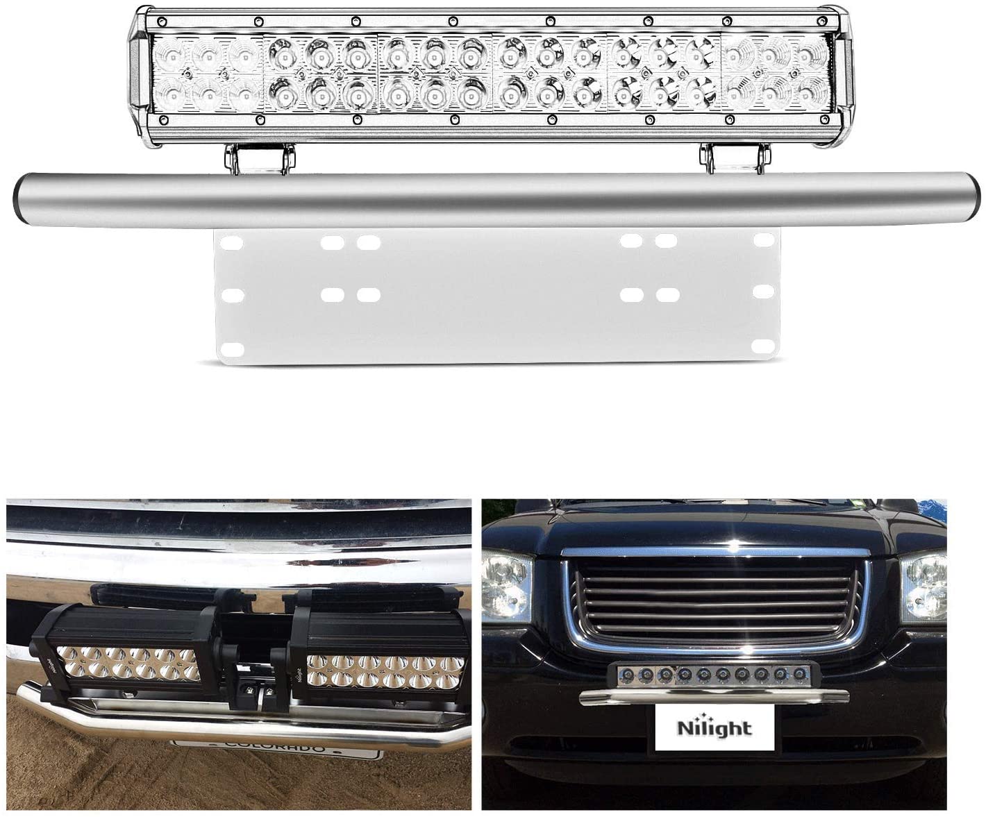 Nilight Led Light Bar Mounting Bracket Front License Plate Frame Bracket License Plate Mounting Bracket Holder For Off-Road Lights Led Work Lamps Lighting Bars, 2 Years Warranty