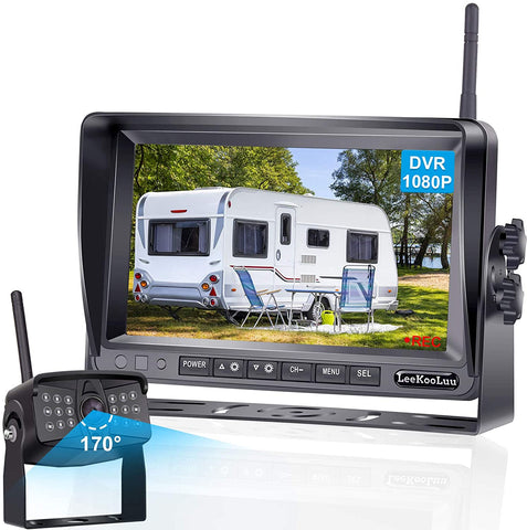 LeeKooLuu LK5 HD 1080P Digital Wireless Backup Camera Kit for RV,Trailer,Truck,5th Wheels with 7'' DVR Split Screen 2021 Lastest Version High-Speed Observation System 170° Wide Angle IR Camera