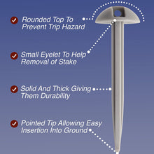 AdvenGO 10 Strong Polypropylene Stake Set for Grass, Soil - Anchoring Blankets, Patio Rugs, Camping Tents, Tarps, and RV Mats - Easy to Use, Outdoor Lawn and Garden Stakes - (Silver)