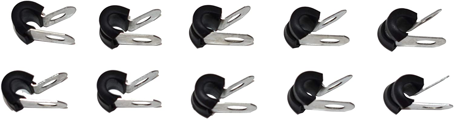 A-Team Performance 3/16-Inch Stainless Steel Line Clamp with Removable Neoprene Rubber Cushion — Brake Fuel Oil Lines Ignition Wires Battery Cables Protection — Cable Metal Clamp Tube Holder 10 Pack