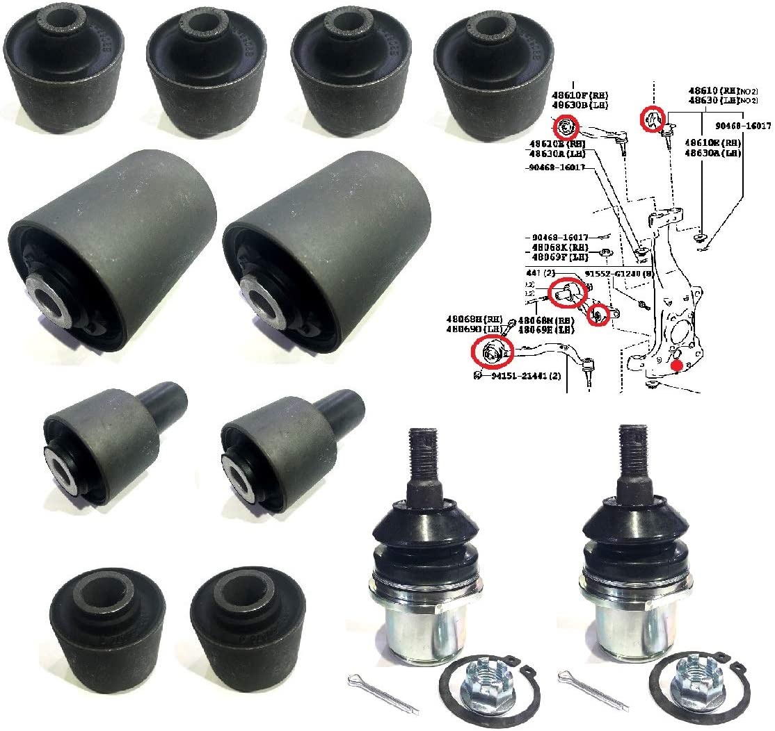 NISTO Front Upper Lower Control Arm Bushing + Ball Joint Compatible With Suitable For 2007-2012 Lexus LS460 RWD 2008-2016 Lexus LS600h