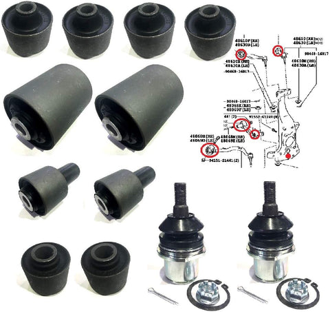 NISTO Front Upper Lower Control Arm Bushing + Ball Joint Compatible With Suitable For 2007-2012 Lexus LS460 RWD 2008-2016 Lexus LS600h