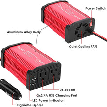 300W Car Power Inverter DC 12V to 110V AC Converter 4.8A Dual USB Charging Ports Car Charger Adapter (Red)